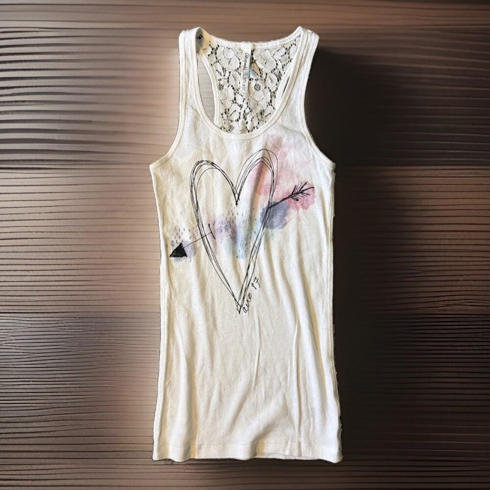 Y2K Aéropostale Sz M Lace Back Tank Top Heart Arrow Boho Coquette Festival Cami